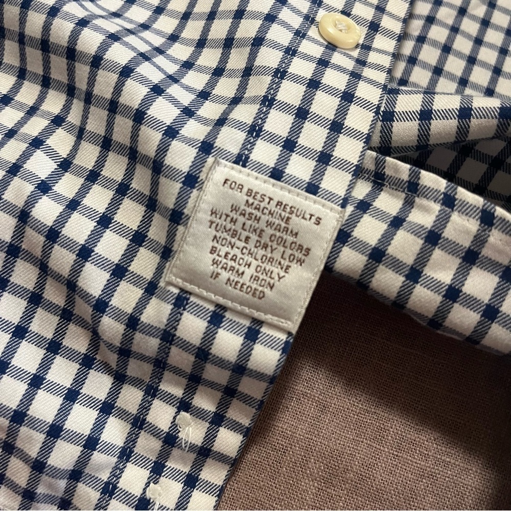 Peter Millar Nanoluxe 100% Cotton Blue and White plaid Dress Shirt Size XL - Picture 7 of 8